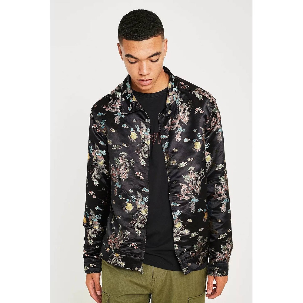Urban outfitters men L lightweight brocade dragons Asian inspired jacket